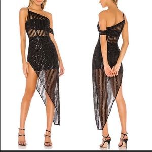 Lovers + Friends Nina Black Sequin One-Shoulder Dress